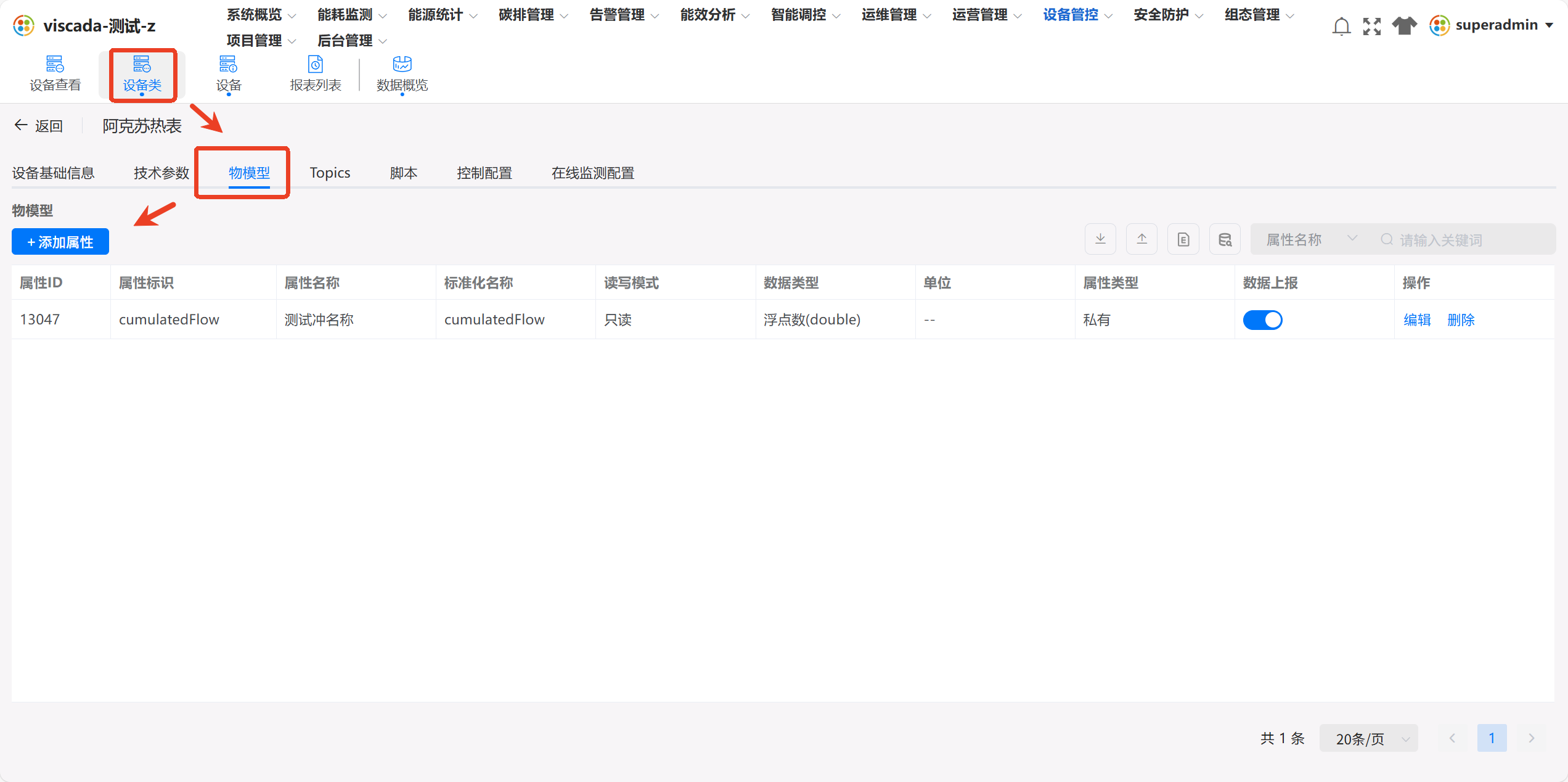 物模型属性列表